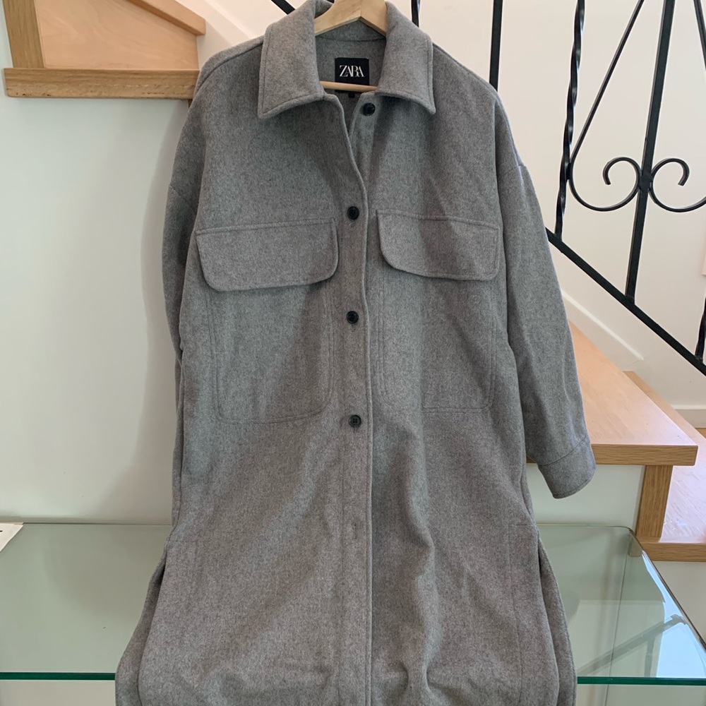 Zara long gray wool shacket shirt jacket